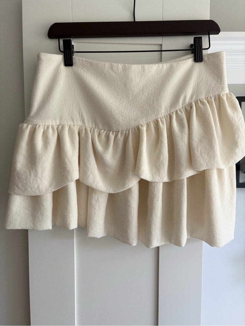 Maje Cream Ruffled Tiered Mini Skirt